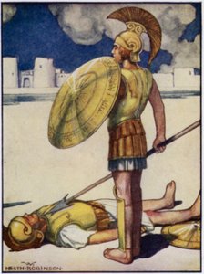 Dødens skygge faldt over Hector (farve litho) af William Heath Robinson