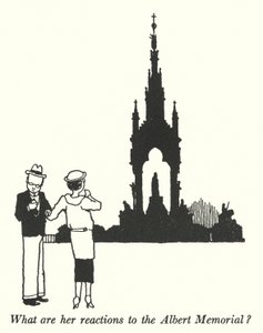 Hvad er hendes reaktioner på Albert Memorial? (litho) af William Heath Robinson