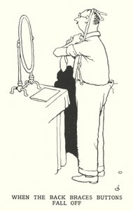 Når knapperne på ryggen falder af (litho) af William Heath Robinson