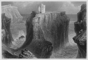 Dunseverick Castle, County Antrim (gravering) af William Henry (after) Bartlett