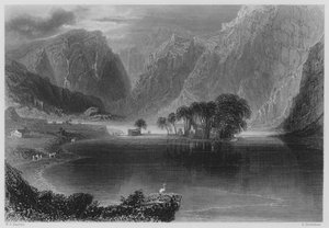 Gougane Barra (gravering) af William Henry (after) Bartlett