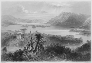 Hazlewood og Lough Gill, Sligo (gravering) af William Henry (after) Bartlett