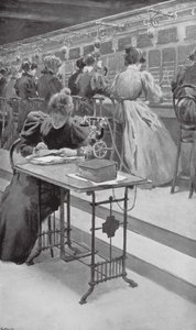 På arbejde i et telefonrum (litho)