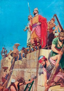 Genopbygning af Jerusalems mure (farvelitografi)