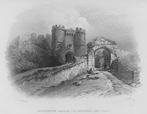 Carisbrooke Castle, Isle of Wight, Gateways og Keep (gravering) af William Henry Bartlett