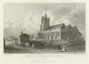 East View af Rayleigh Church, Essex af William Henry Bartlett