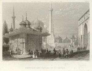 Fontæne og plads i St. Sophia, Konstantinopel af William Henry Bartlett