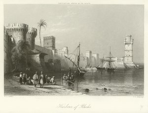 Rhodos havn af William Henry Bartlett