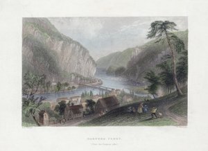 Harpers Ferry (fra Potomac-siden), pub. 1839 (håndfarvet gravering)