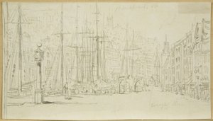 Ser langs Broad Quay fra skiven (blyant på papir) af William Henry Bartlett