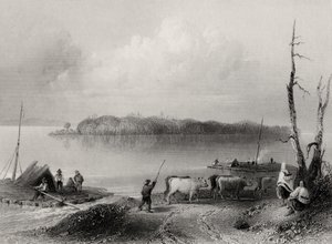 Navy Island, Niagara River, Ontario, Canada, indgraveret af Charles Coulson (1815-89) af William Henry Bartlett