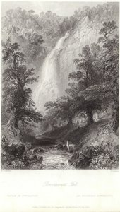 Powerscourt-faldet ved floden Dargle af William Henry Bartlett