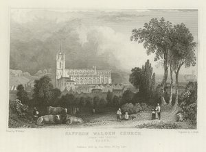 Saffron Walden Church, fra syd, Essex af William Henry Bartlett