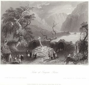 Scene ved Gougane Barra i County Cork af William Henry Bartlett