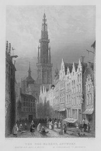 Æggemarkedet, Antwerpen (gravering) af William Henry Bartlett