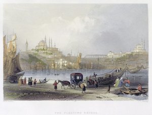 Den flydende bro, Istanbul, graveret af J.C. Bentley, ca. 1850 (akvaratint) af William Henry Bartlett