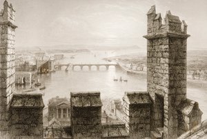 Floden Shannon og Limerick fra Cathedral Tower, Limerick County, fra "Scenery and Antiquities of Ireland" af George Virtue, 1860