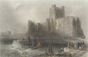 Udsigt over Carrickfergus Castle (farvegravering) af William Henry Bartlett