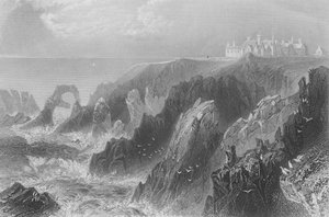 Udsigt over Slains Castle, nær Peterhead af William Henry Bartlett