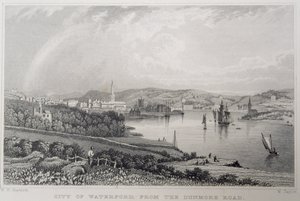 Udsigt over Waterford fra The Dunmore Road, Irland, indgraveret af W. Taylor af William Henry Bartlett