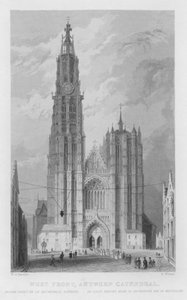 Vestfronten, Antwerpen katedral (gravering) af William Henry Bartlett