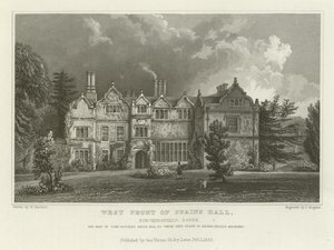 Vestfacaden af Spains Hall, Finchingfield, Essex, sæde for John Ruggles Brice, Esquire af William Henry Bartlett