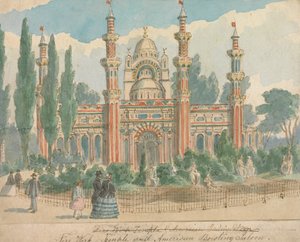 Fyrværkeri Temple og American Building Saloon af William Henry Brooke