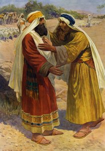 Møde mellem Jakob og Esau (farve litho)