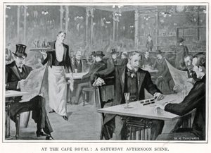 At the Cafe Royal: A Saturday Afternoon Scene, ca. 1900 (litho) af William Henry Humphris