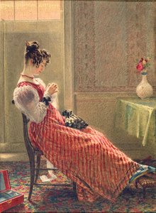 Lady Sewing, ca. 1830 (akvarel på papir) af William Henry Hunt