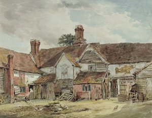 Gamle landbrugsbygninger, ca. 1815 (wc over grafit på papir) af William Henry Hunt