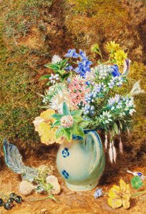 Lyseblå Kinakande med heder og små blomster, c.1860