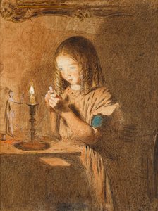 Threading a Needle: The Young Seamtress, ca. 1845 (wc på papir) af William Henry Hunt