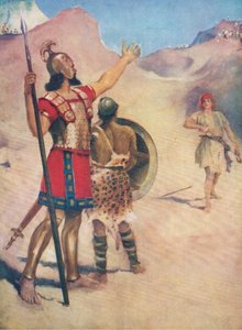 David og Goliath, fra Bibelens billedbog udgivet af Thomas Nelson, ca. 1950 af William Henry Margetson