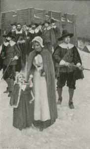 Sabbatsdag med pilgrimsfædrene ved deres første bosættelse i New Plymouth af William Henry Margetson
