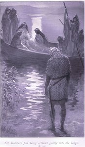 Sir Bedivere satte forsigtigt kong Arthur ind i prammen af William Henry Margetson