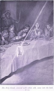 Den hellige gral, dækket med hvid silke, kom ind i salen af William Henry Margetson