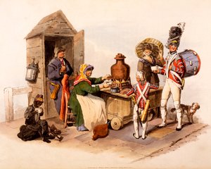 En Sallop-sælger, der serverer opvarmede varme drikke, fra 