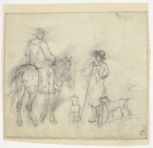 Mand med hunde og en anden til hest af William Henry Pyne