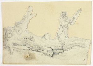 Woodsman, der økser, faldet træ af William Henry Pyne
