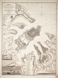 Plan over havnene og befæstningerne i Valetta på øen Malta, ca. 1821 (kobberstik) af William Henry Smyth