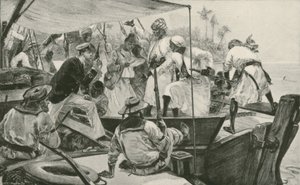 En britisk flådeofficer, der overhaler en arabisk slave Dhow (litho)