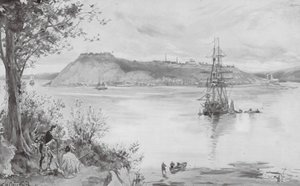 Udsigt over byen og fæstningen i Quebec, AD 1759 (litografi)