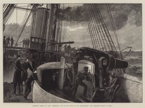 Barbette Turret fra HMS Temeraire, en af flåden ved Dardanellerne, våbenøvelse, klar til at skyde!