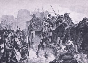 Forsvar af en laager mod et zuluangreb, illustration fra British Battles on Land and Sea , 1915