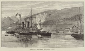 HMS Howe bliver bugseret ind i Ferrol Harbor