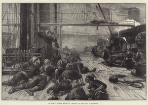 Om bord på en tyrkisk krigsmand, der forbereder sig på at ramme, skydning med elektricitet