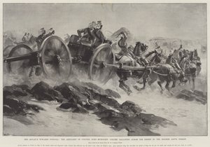 Fremrykningen mod Dongola, artilleriet af oberst Burn-Murdochs søjle galopperende over ørkenen til højderne over Ferket af William Heysham Overend