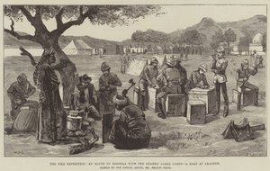 Nilekspeditionen, på vej til Dongola med vagternes kamelkorps, stop ved Akasheh af William Heysham Overend
