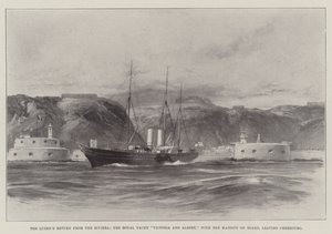 Dronningens tilbagevenden fra Rivieraen, Royal Yacht Victoria og Albert, med Hendes Majestæt ombord, forlader Cherbourg af William Heysham Overend